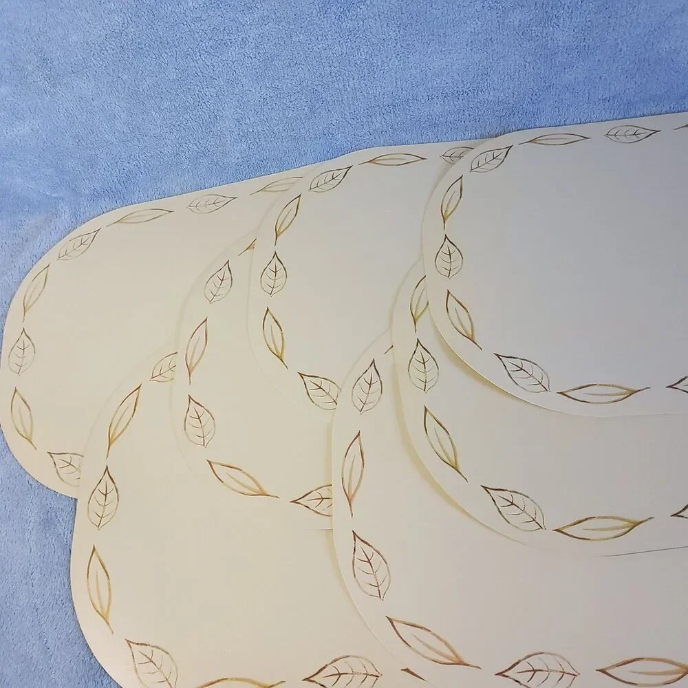 (7) Vintage Corelle Coordinates Placemats Green Floral Leaves Oval Reversible